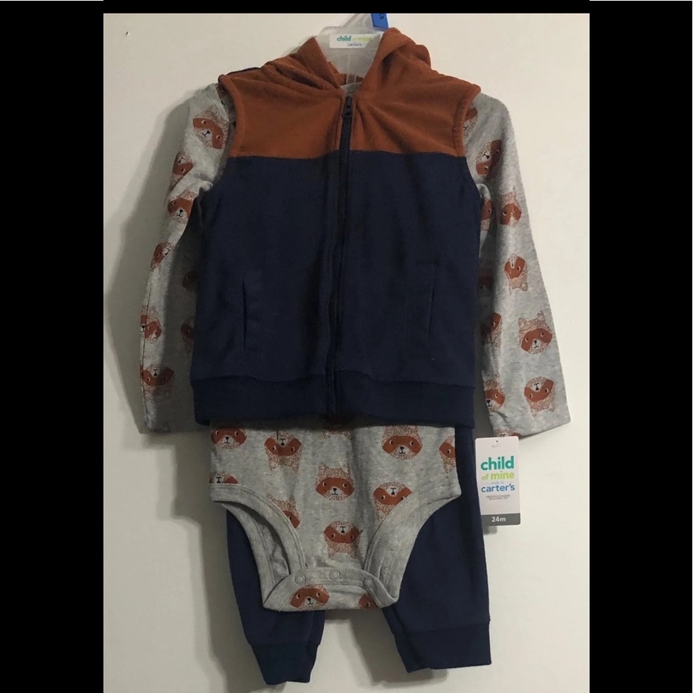 Boy’s 3pcs vest hoodie , pant and bodysuit set blue 24!months